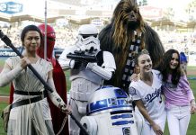Billie Lourd Honors Carrie Fisher With Leia Hairstyle At Dodgers ‘Star Wars’ Night