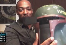 Anthony Mackie’s Boba Fett Motorcycle Helmet Rips with James Corden