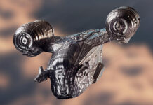 Hot Wheels Star Wars Razor Crest with Camtono Case Landing at Mattel Booth at SDCC