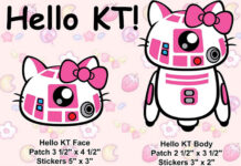 Hello KT Returns as a Patch and Vinyl Sticker