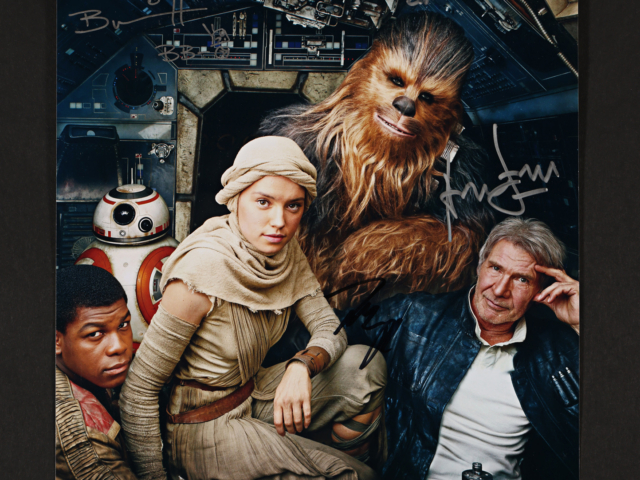 Propstore_May24_STAR WARS THE FORCE AWAKENS (2015) Harrison Ford, Peter Mayhew, John Boyega and Brian Herring Autographed Large Promotional Photograph