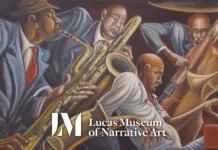 “Quintet” by Ernie Barnes Installed at Lucas Museum of Narrative Art