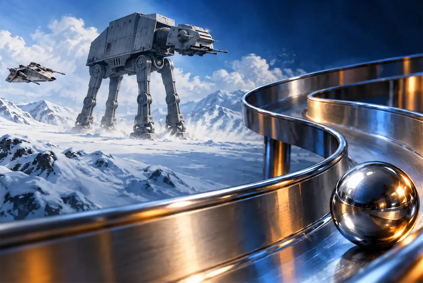 Hoth scene beside pinball ramp